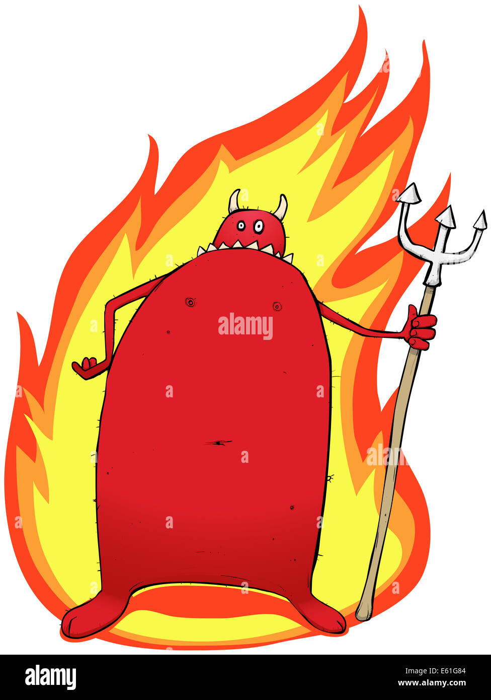 Abbildung eines leicht verstimmt aussehende Teufels warten auf Neuankömmlinge. Stockfoto