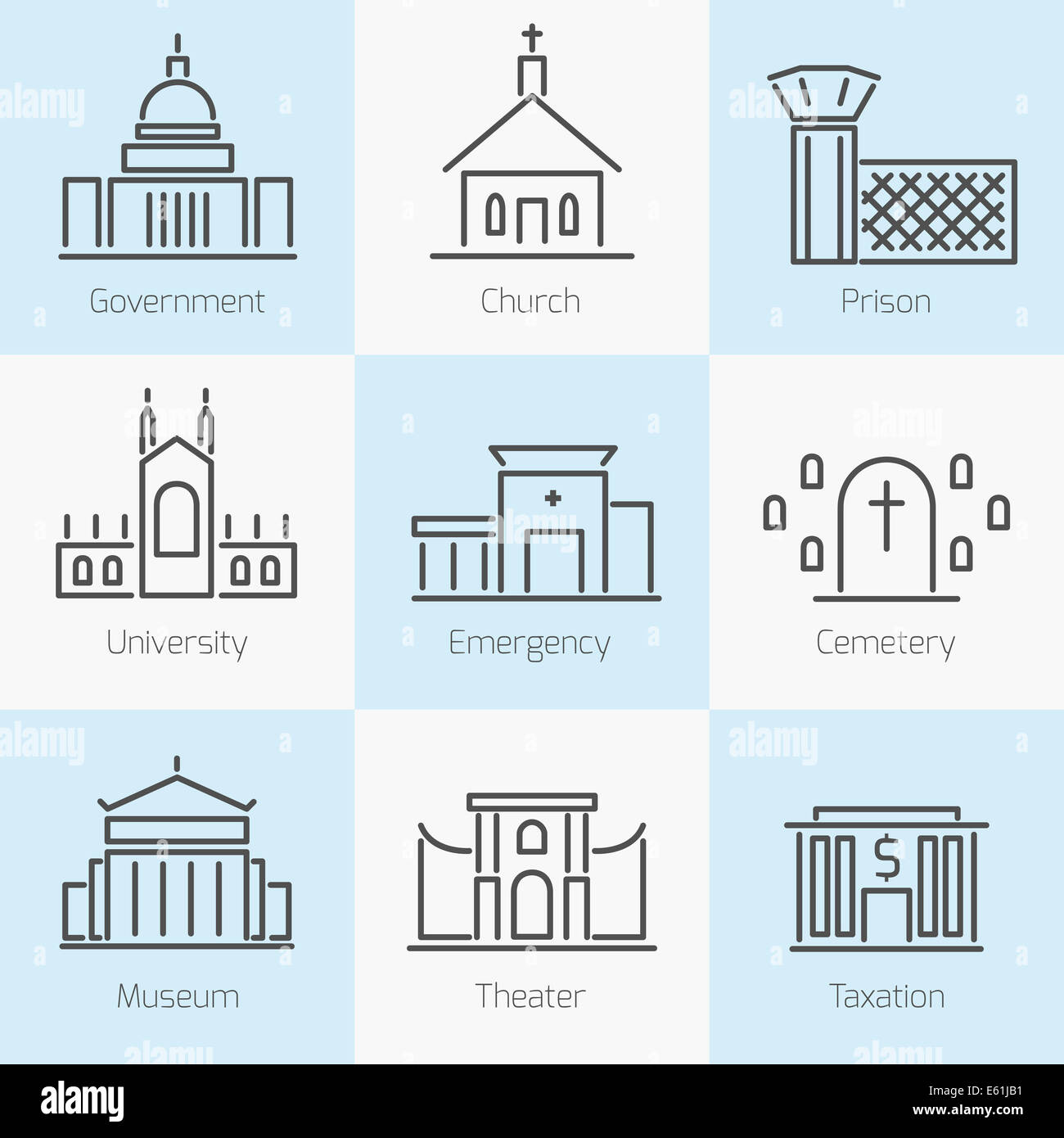 Reihe von Regierung Gebäuden icons Stockfoto