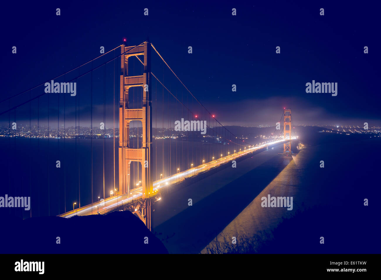 Golden Gate Bridge bei Nacht, San Francisco, Kalifornien, USA Stockfoto