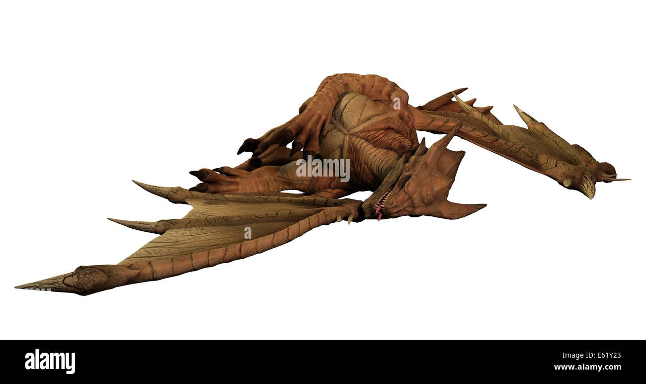 Großer roter Drache liegend tot Stockfoto