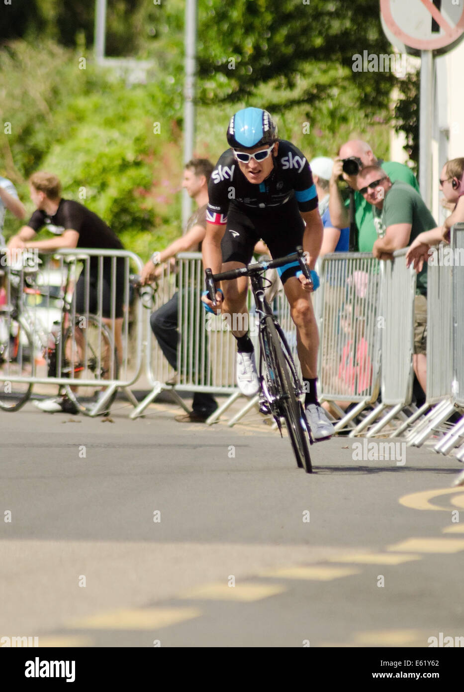 Geraint Thomas, Walisisch und britischen Team Sky Radfahrer Radsport beim britischen Radsport Straßenrennen, Abergavenny, 29. Juni 2014 Stockfoto