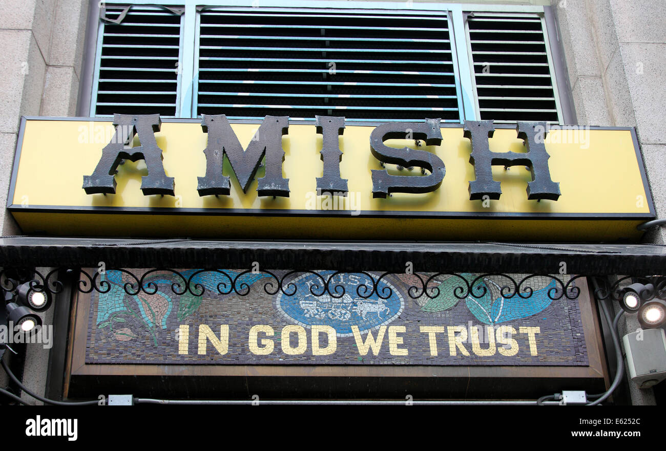 Amish Markt Zeichen in Downtown New York City. Stockfoto