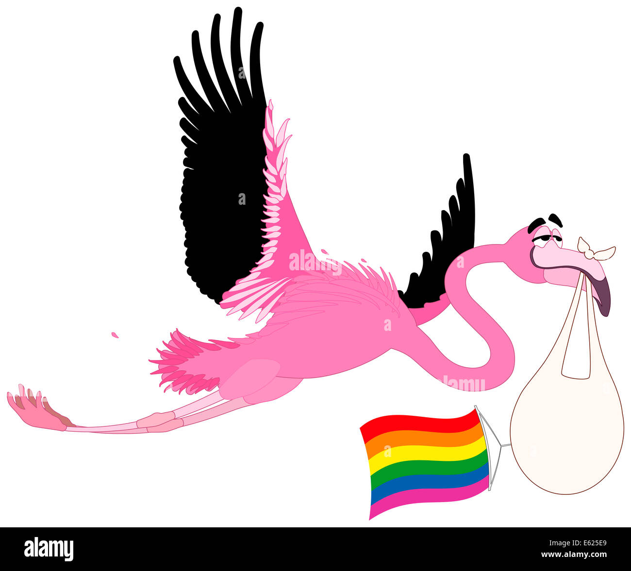 Flamingo spielt des Storches, er bringt die Homosexuell Babys. Stockfoto