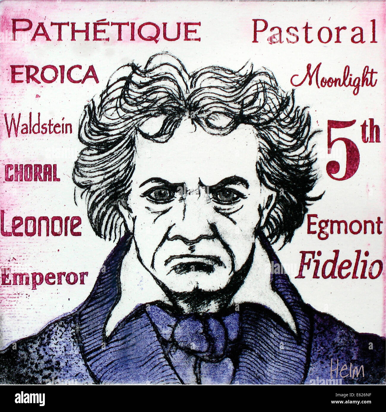 Ludwig van Beethoven, Porträt Illustration, deutscher Komponist, 1770-1827 Stockfoto