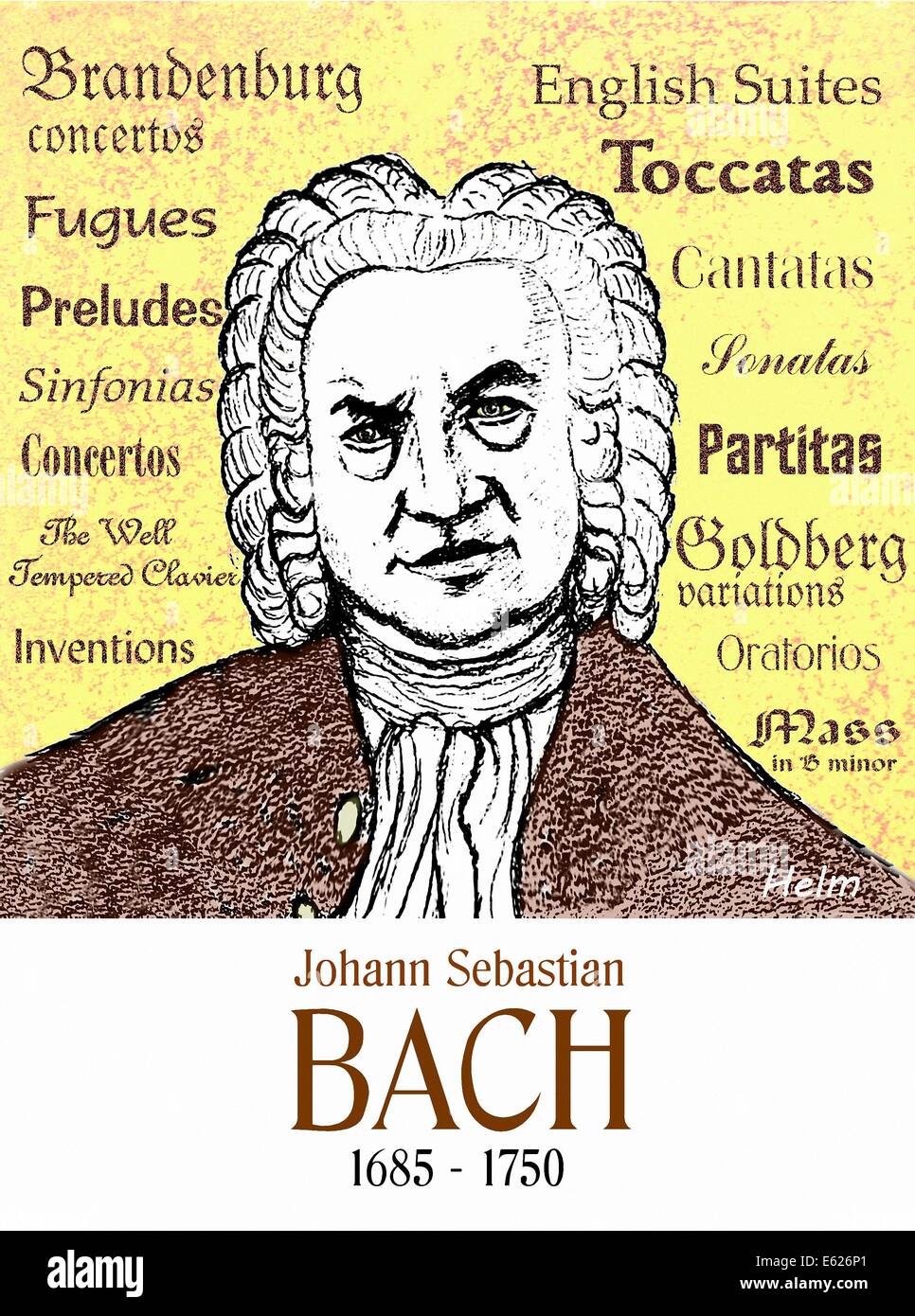 Johann Sebastian Bach Portrait Illustration, deutscher Komponist. 1685 - 1750 Stockfoto
