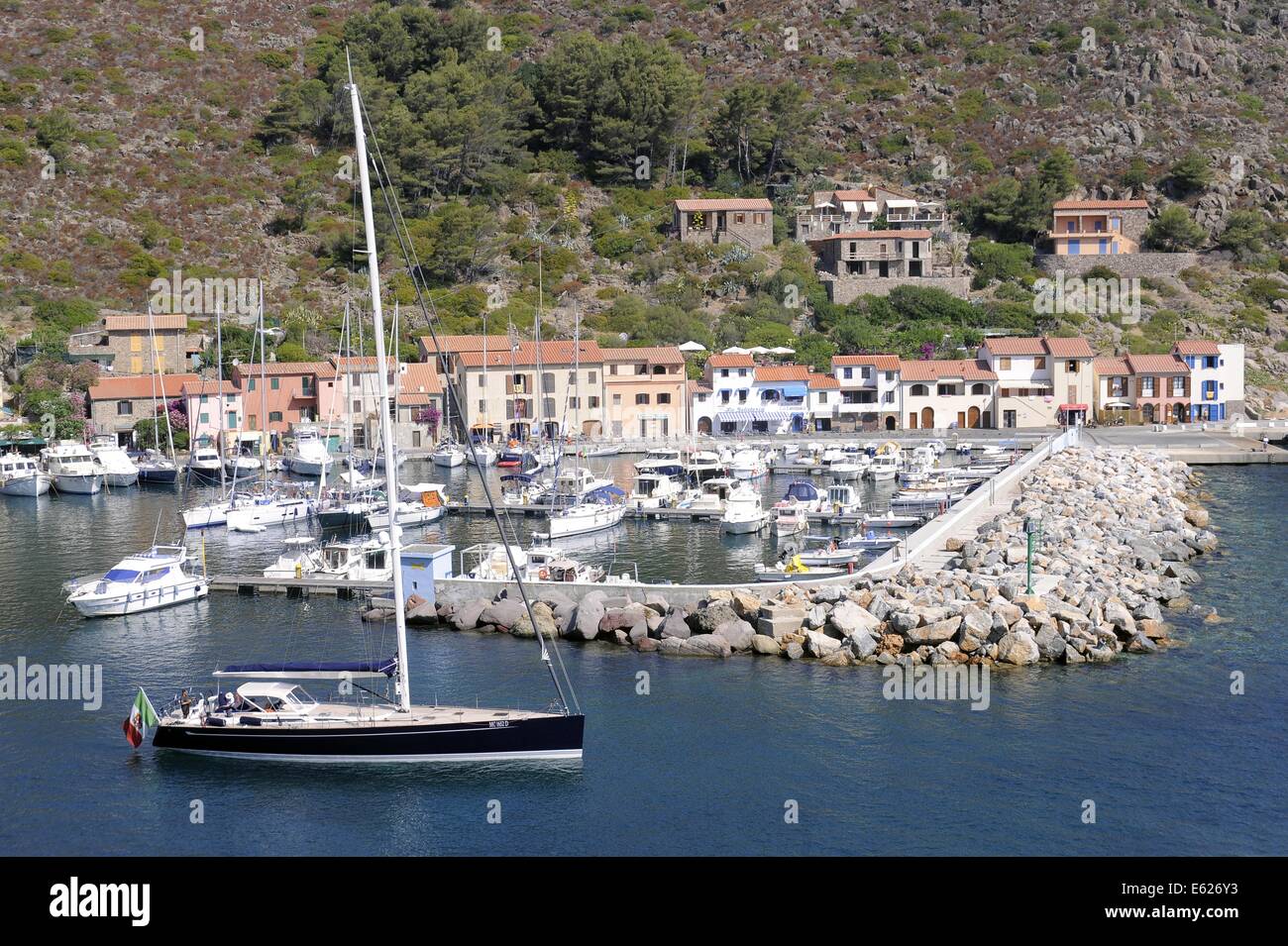 Capraia Insel (toskanische Archipel, Italien), der Port-Dorf Stockfoto