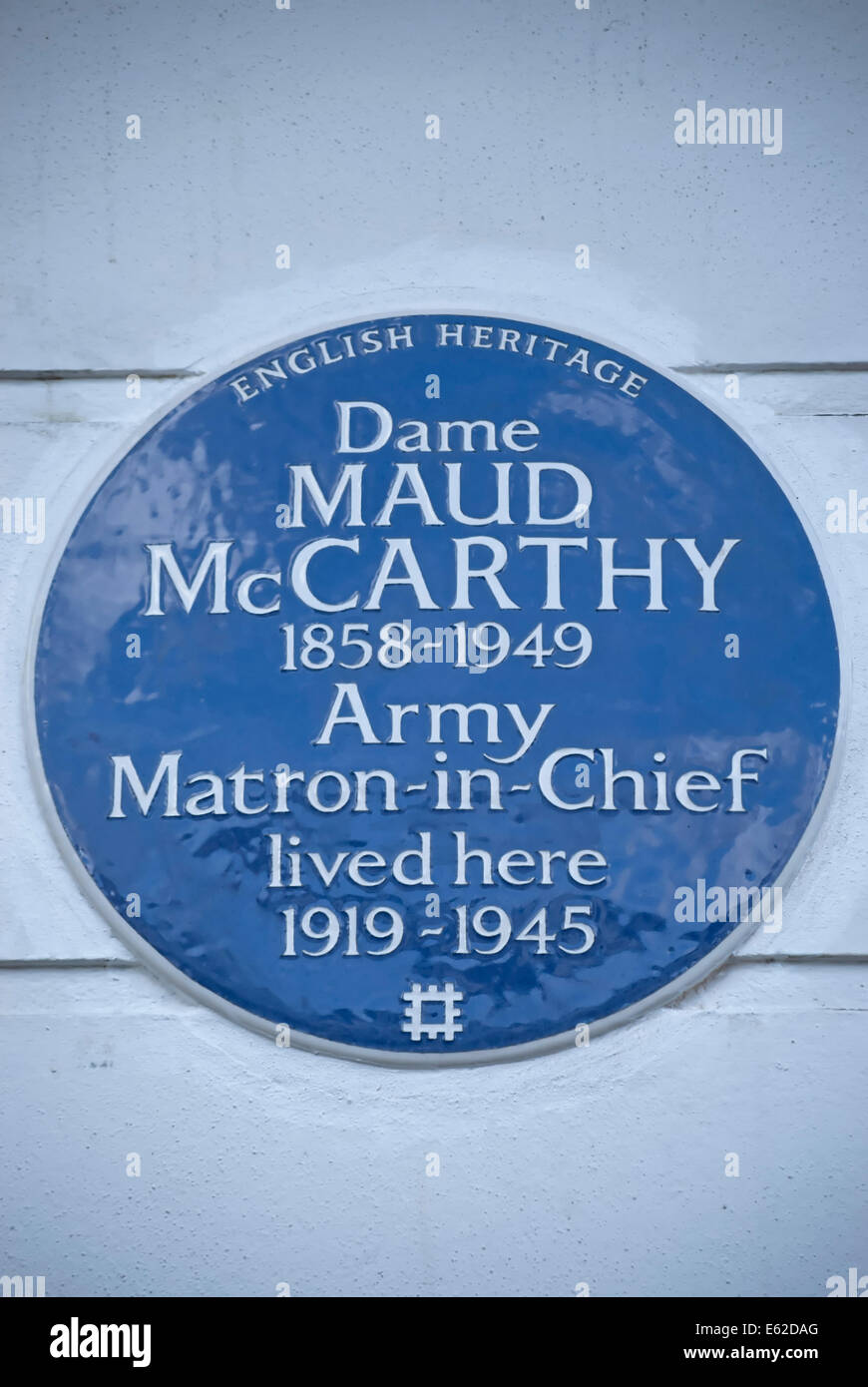 Englisches Erbe blaue Plakette Kennzeichnung ein Haus der Armee Matrone-in-Chief Dame Maud Mccarthy, Chelsea, London, England Stockfoto