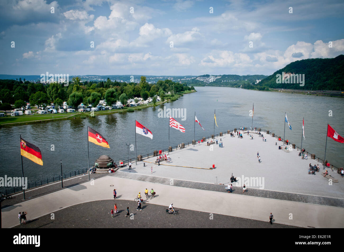 Deutsches Eck, Treffpunkt von Rhein und Mosel Flüsse, Koblenz, Deutschland Stockfoto