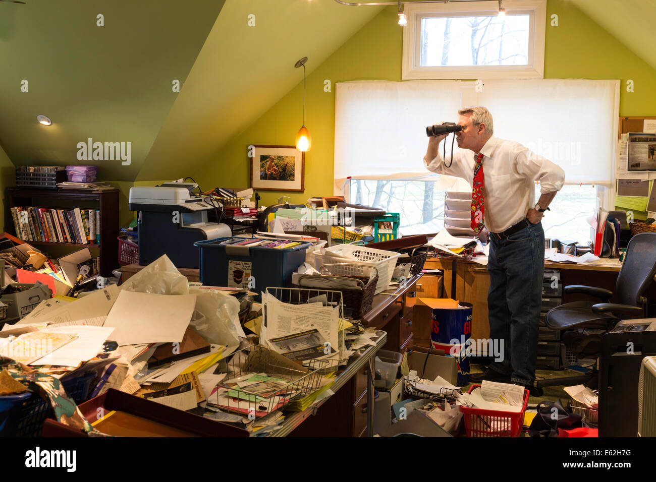 Geschäftsmann in Hamsterer" unordentlich Home Office, USA Stockfoto