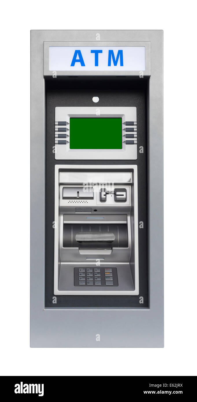 ATM-Maschine mit Beschneidungspfad, Isolated on White. Stockfoto