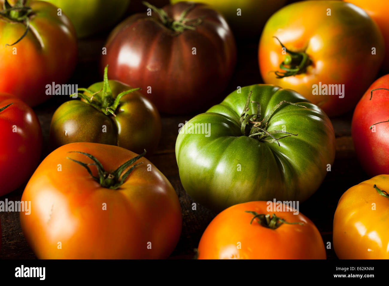 Bunte Bio Heirloom Tomaten frisch aus dem Garten Stockfoto