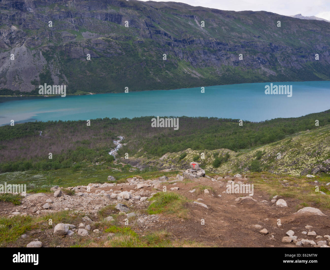 Nationalpark Jotunheimen Norwegen, blickte auf See Gjende vom Svartdalen Mountain pass Stockfoto