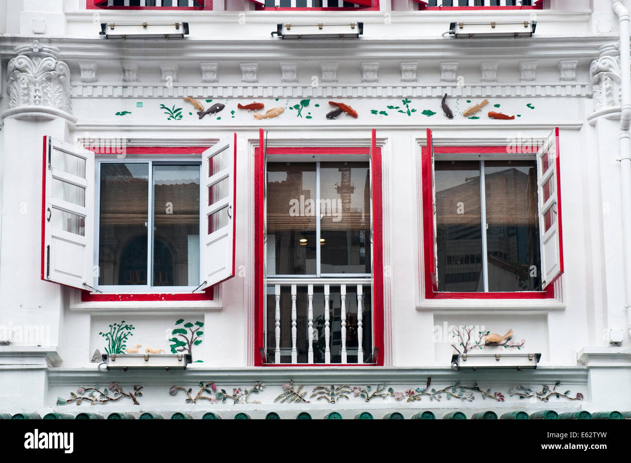 Details der Shophouse Architektur, Singapur Stockfoto