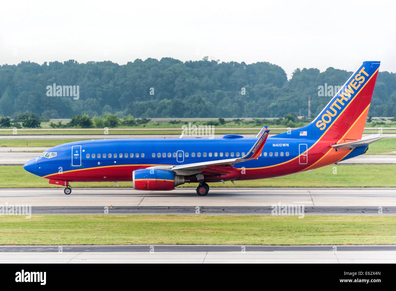 Southwest Airlines Jet bereit für abnehmen in Atlanta International Airport. Stockfoto