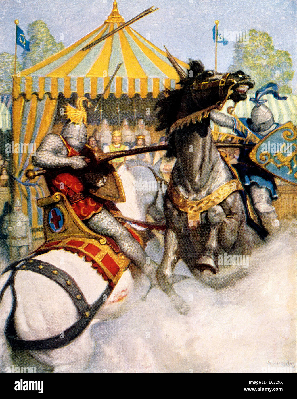 1200ER JAHREN ZWEI RITTERTURNIERE MITTELALTERLICHE RITTER AUS DER JUNGE KÖNIG ARTHUR SIR MADOR RITTERTURNIERE VON N.C. WYETH Stockfoto