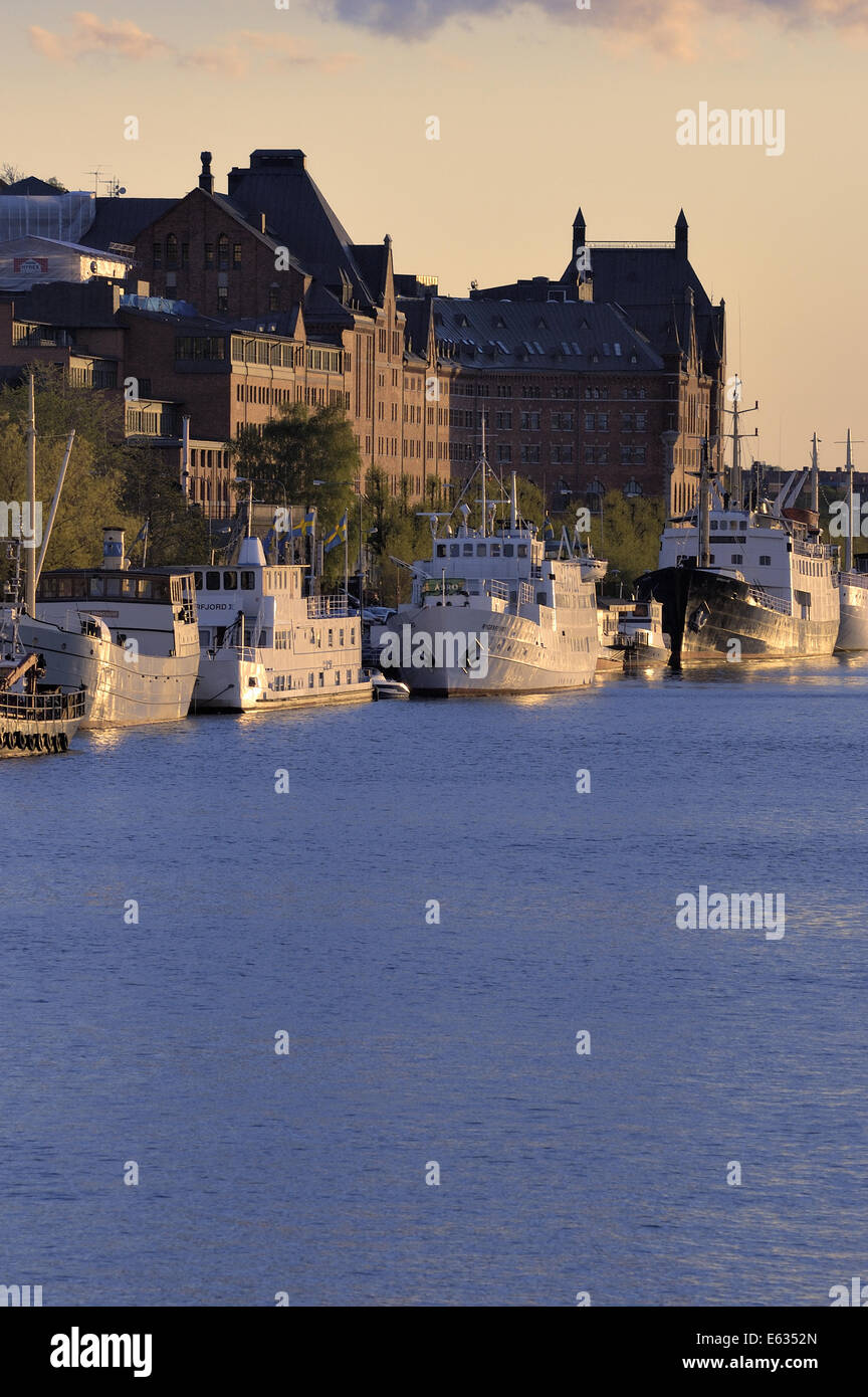 Abendlicht auf dem Wasserweg Riddarfjärden, Stockholm, Schweden Stockfoto