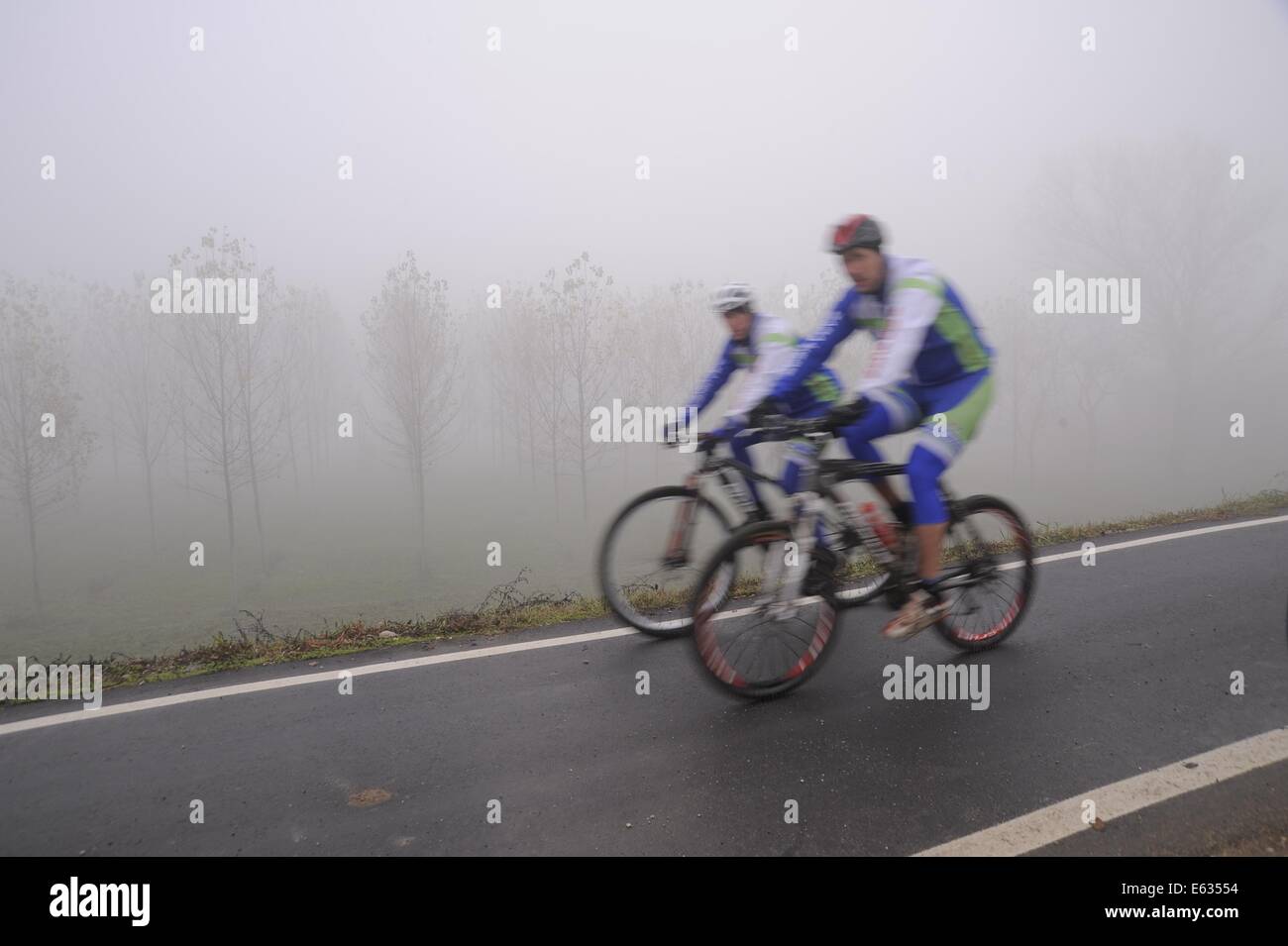 Luzzara (Reggio Emilia, Italien) Radweg am Ufer des Po-Flusses Stockfoto