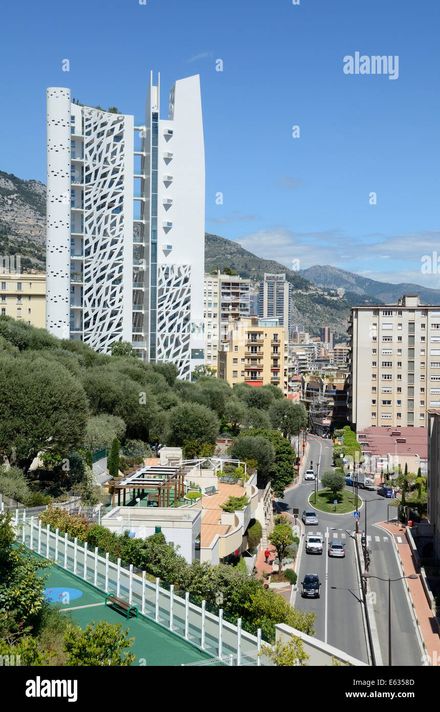 Skyline und Blick auf Monaco mit Simona Tower Block, High-Risek oder Wolkenkratzer von John-Pierre Lott Monaco Stockfoto