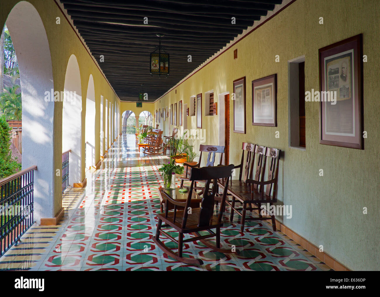 Veranda Hacienda Uxmal-Yucatan-Mexiko Stockfoto