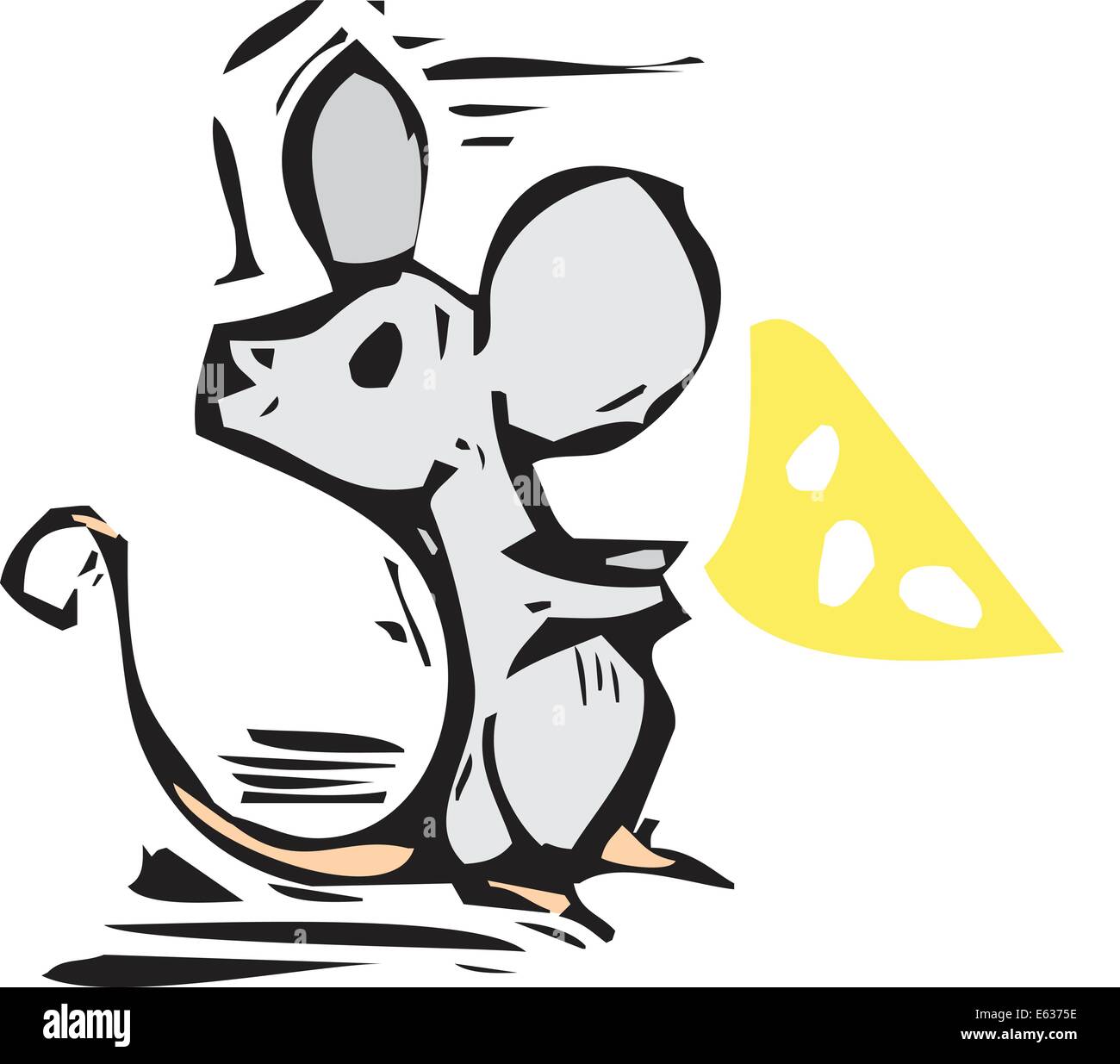 Holzschnitt-Stil Bild einer Maus mit Käse. Stock Vektor