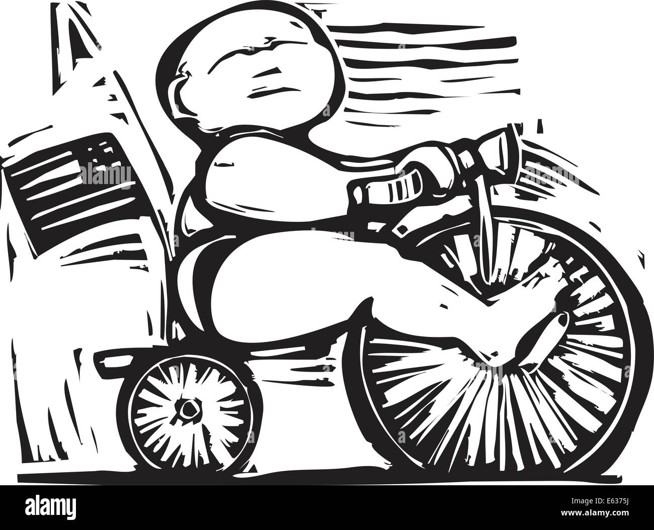 Fat Baby Reiten ein Dreirad in eine wirtschaftliche Metapher Stock Vektor