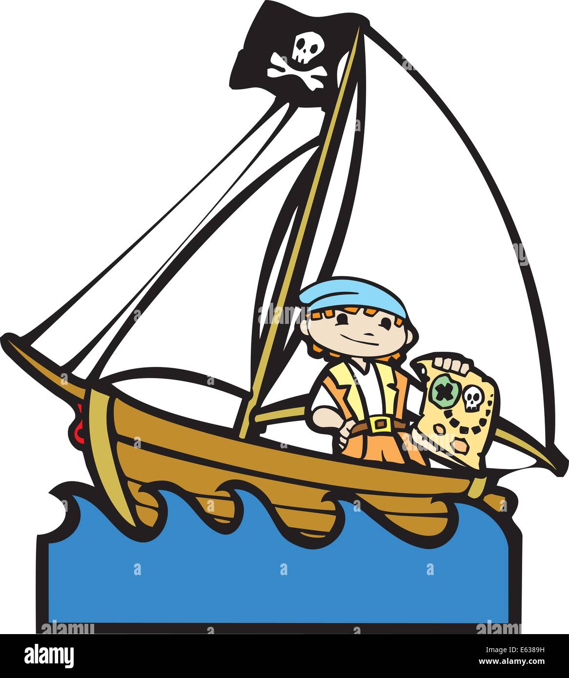 Einfache Kinder Boot Bild mit Junge im Piratenkostüm. Stock Vektor