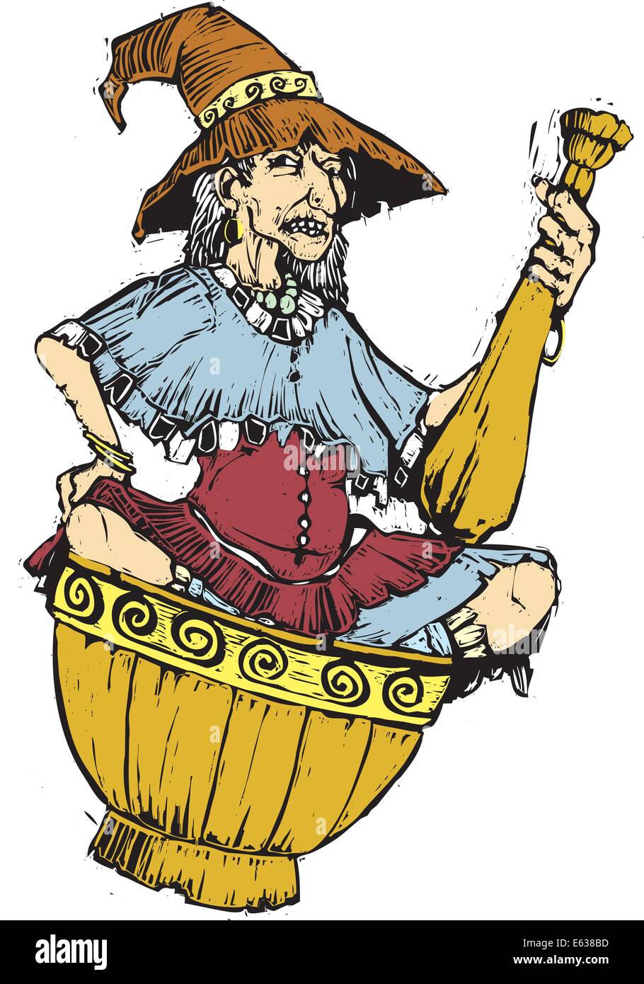 Baba Yaga Die Russische Hexe In Ihrem Morser Reiten Vektor