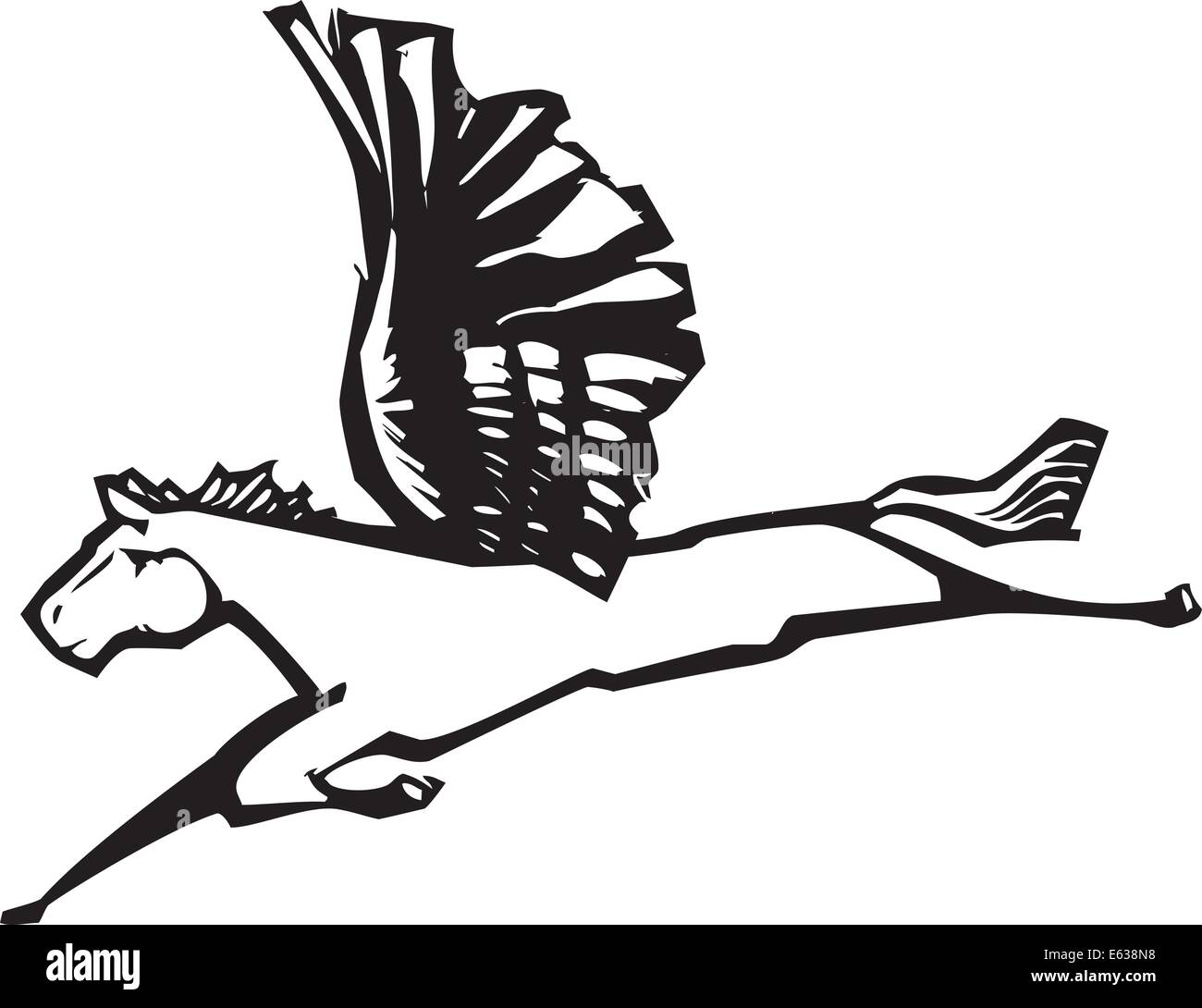 Holzschnitt-Stil Bild des geflügelten Pegasus aus den griechischen Mythen Stock Vektor