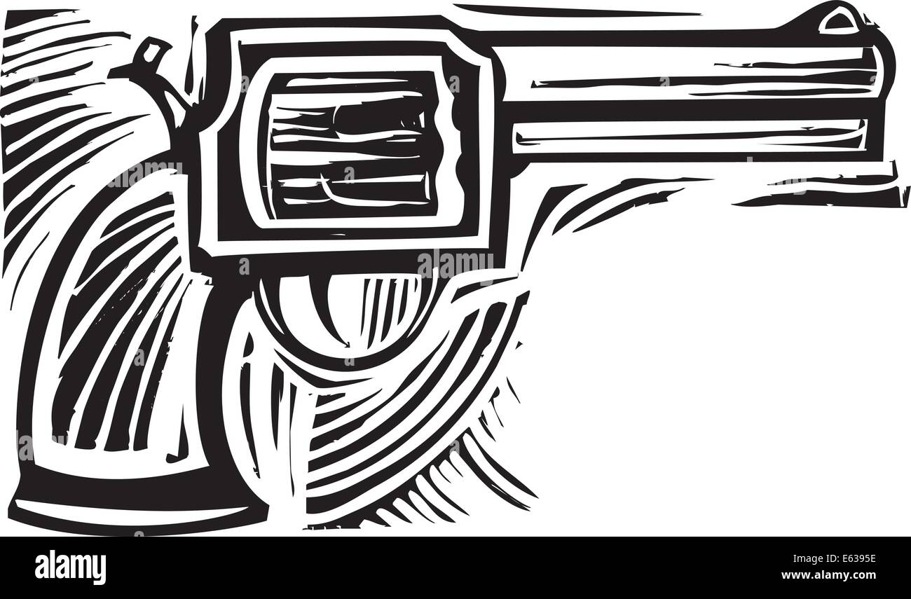 Holzschnitt-Stil Bild eines Pistole Revolver. Stock Vektor