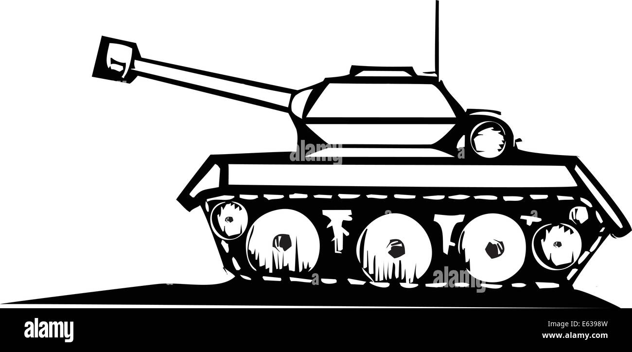 Holzschnitt-Stil Bild eines militärischen Tanks. Stock Vektor