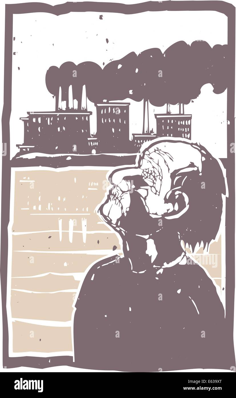 Mann mit Augen und Mund genäht geschlossen ignorieren Verschmutzung Stock Vektor