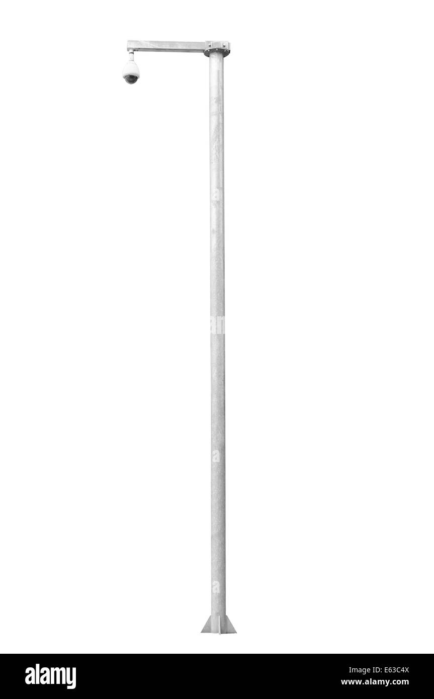 Überwachungskamera, die isoliert auf weißem Hintergrund Stockfoto