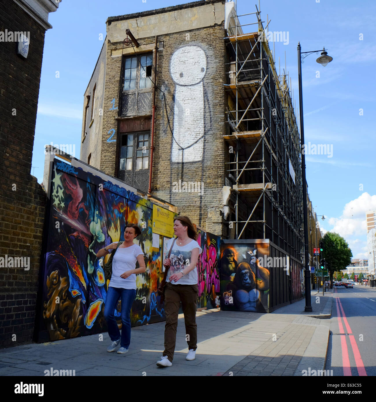 Graffiti wall Kunst an Abbruchbaustelle in Hackney, London Stockfoto