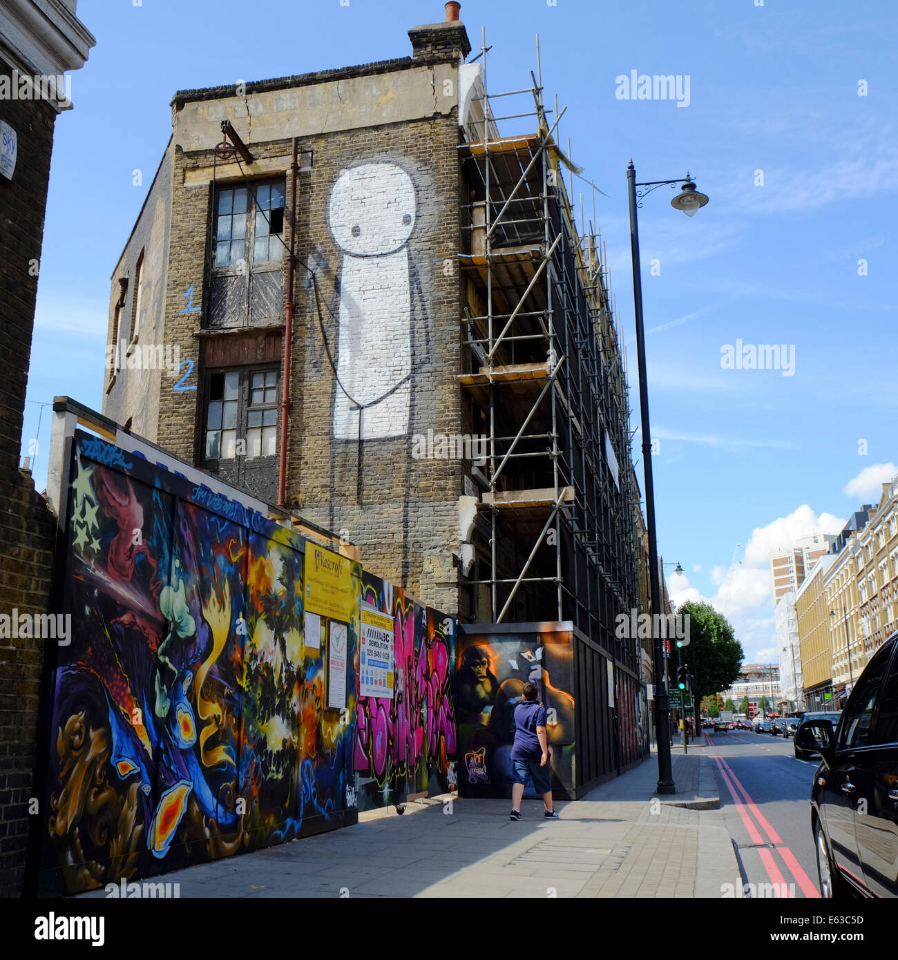 Graffiti wall Kunst an Abbruchbaustelle in Hackney, London Stockfoto