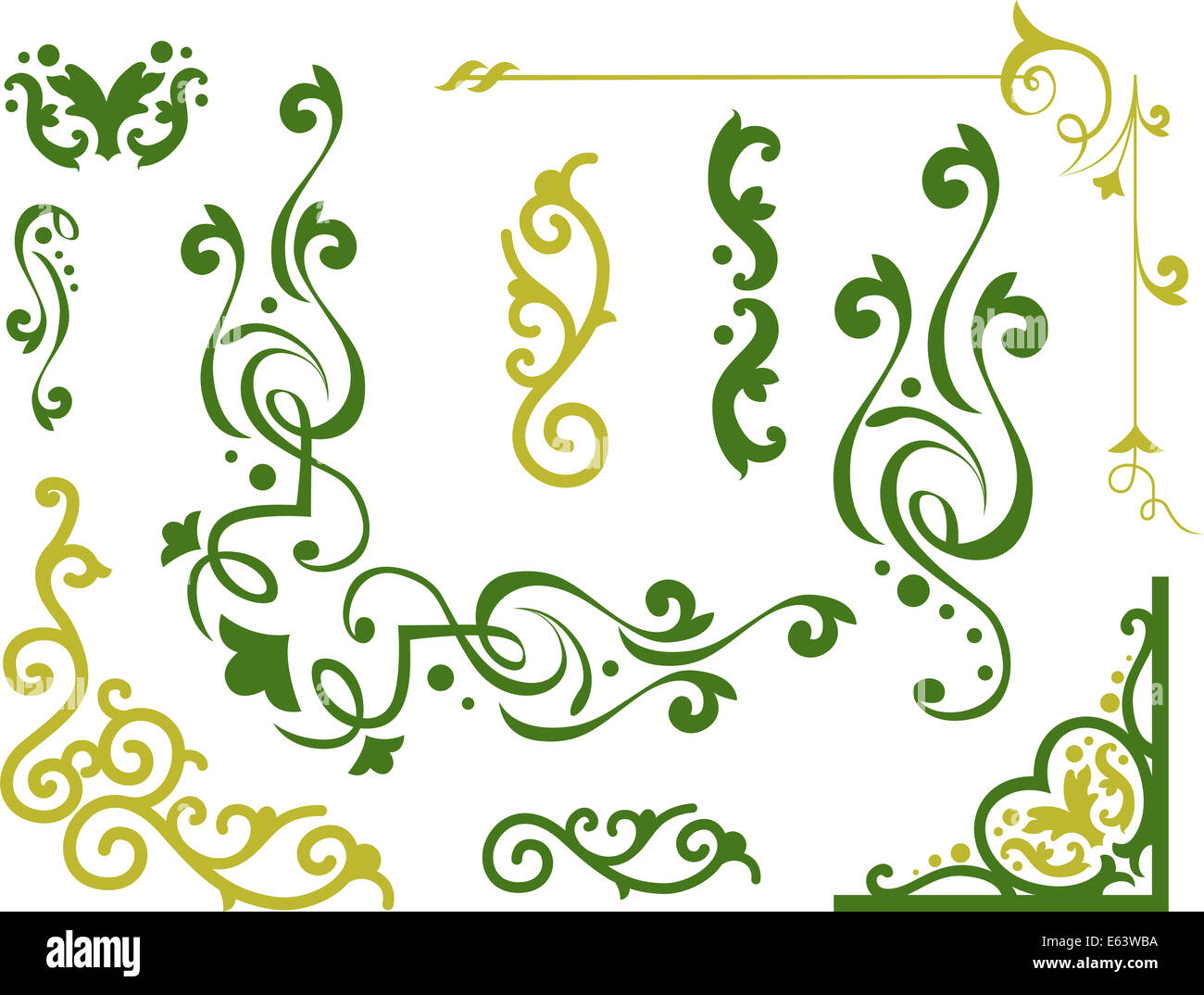 Grenze-Illustration mit Reben in grün und Gold Stockfoto