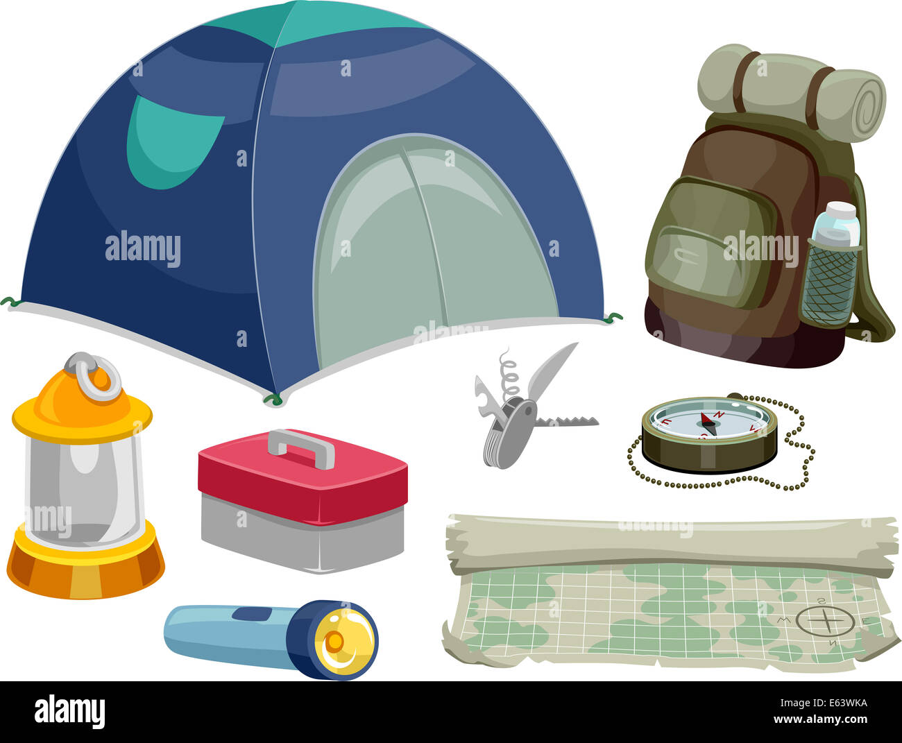 Mit verschiedenen Camping Illustrationswerkzeuge Stockfoto
