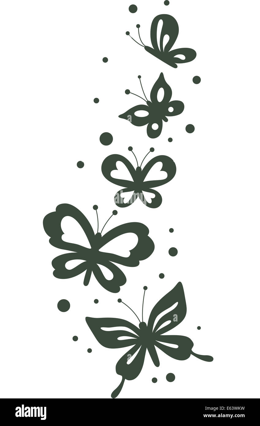 Schablone Abbildung mit Schmetterlinge flattern über Stockfoto