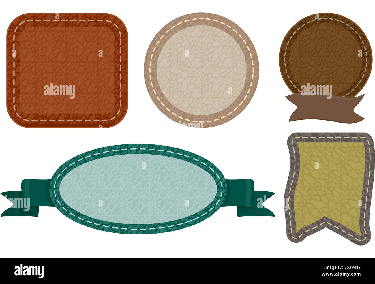 Abbildung mit bereit zum Drucken von Etiketten mit Leder Stichen für Design Stockfoto