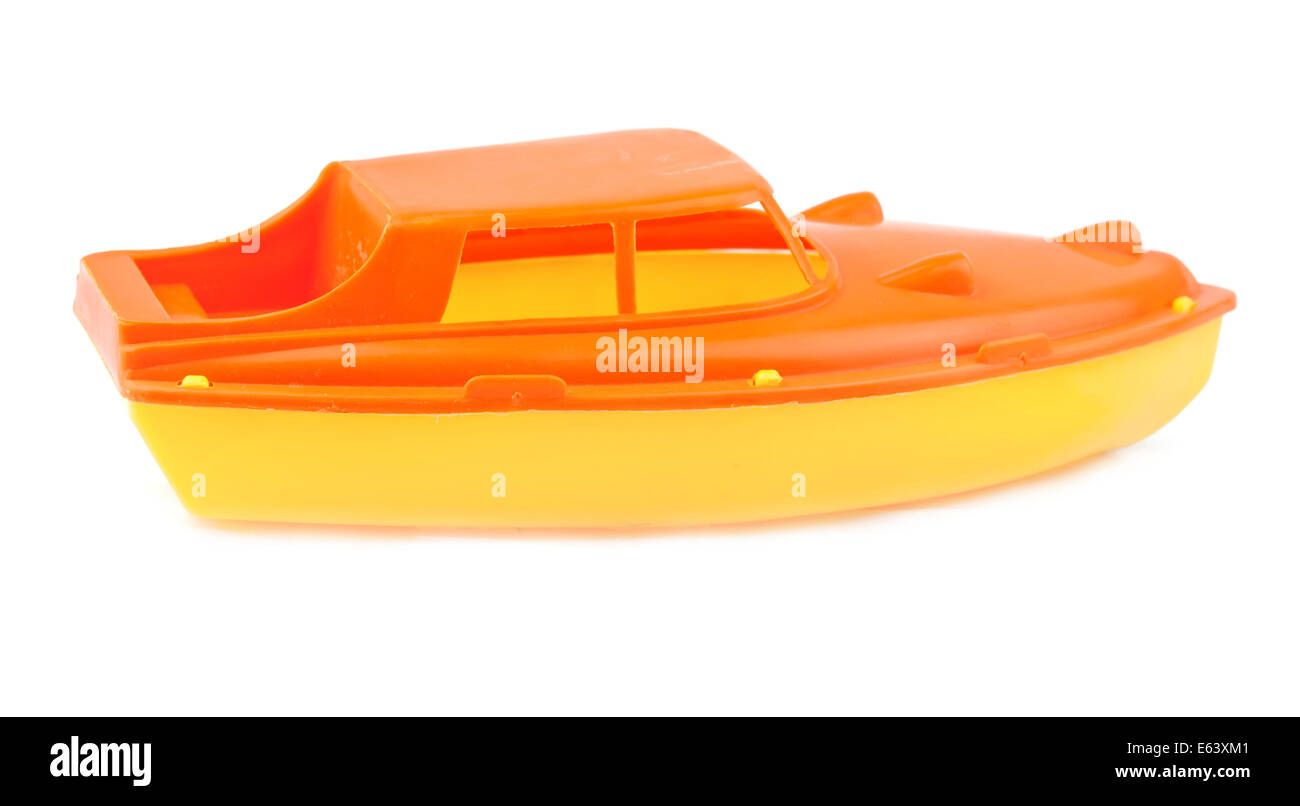 Spielzeug-Schnellboot isoliert auf weißem Hintergrund Stockfoto