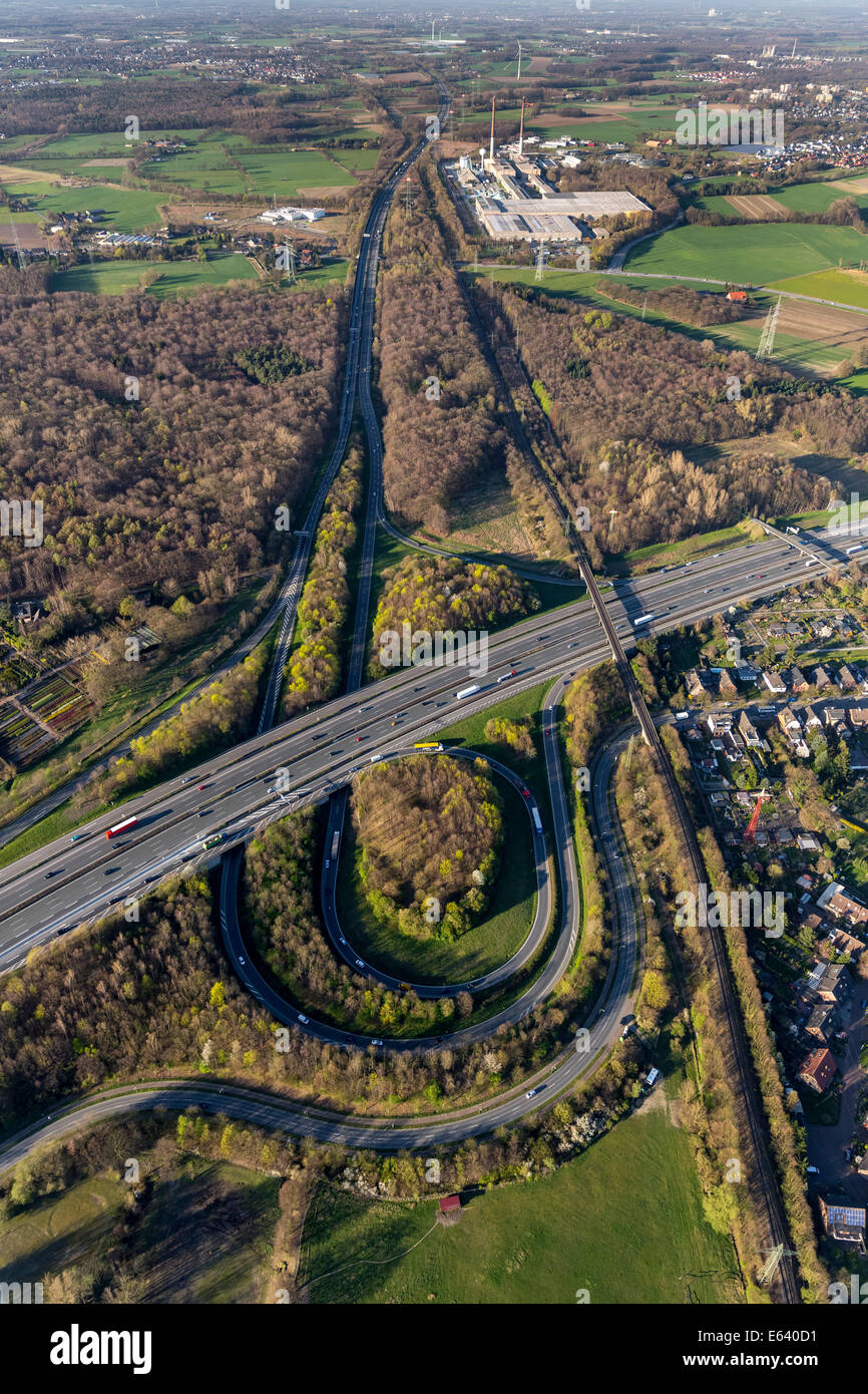 Luftbild von der A2 und A31 Autobahnanschluss, Friesenspieß Bottrop-Nord, Bottrop, Ruhrgebiet, Nordrhein-Westfalen Stockfoto
