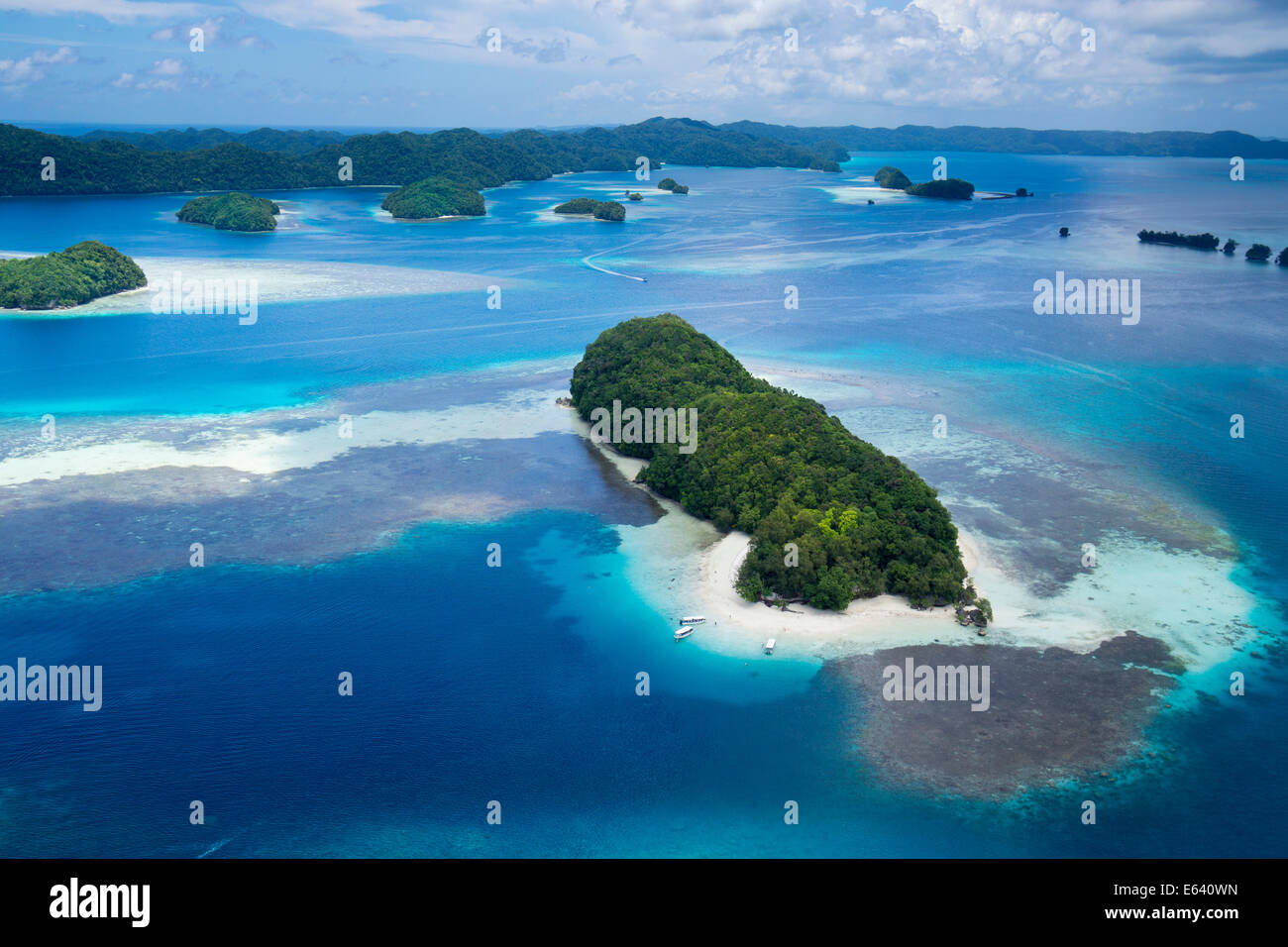 Inseln, Tauchen Boote, Palau, Mikronesien Stockfoto
