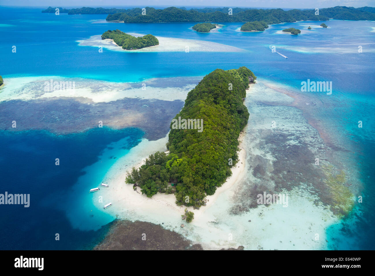 Inseln, Tauchen Boote, Palau, Mikronesien Stockfoto