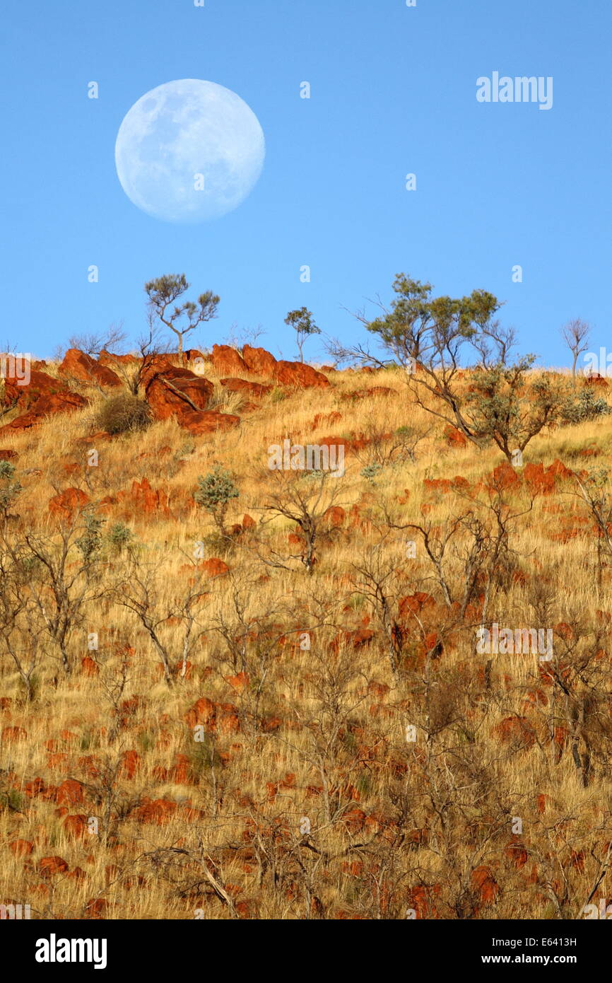 Mondaufgang über der Pilbara, Western Australia. Stockfoto