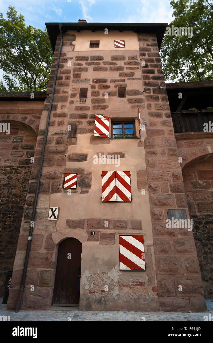 Wehrturm der alten Stadtmauer, Nürnberg, Middle Franconia, Bayern, Deutschland Stockfoto