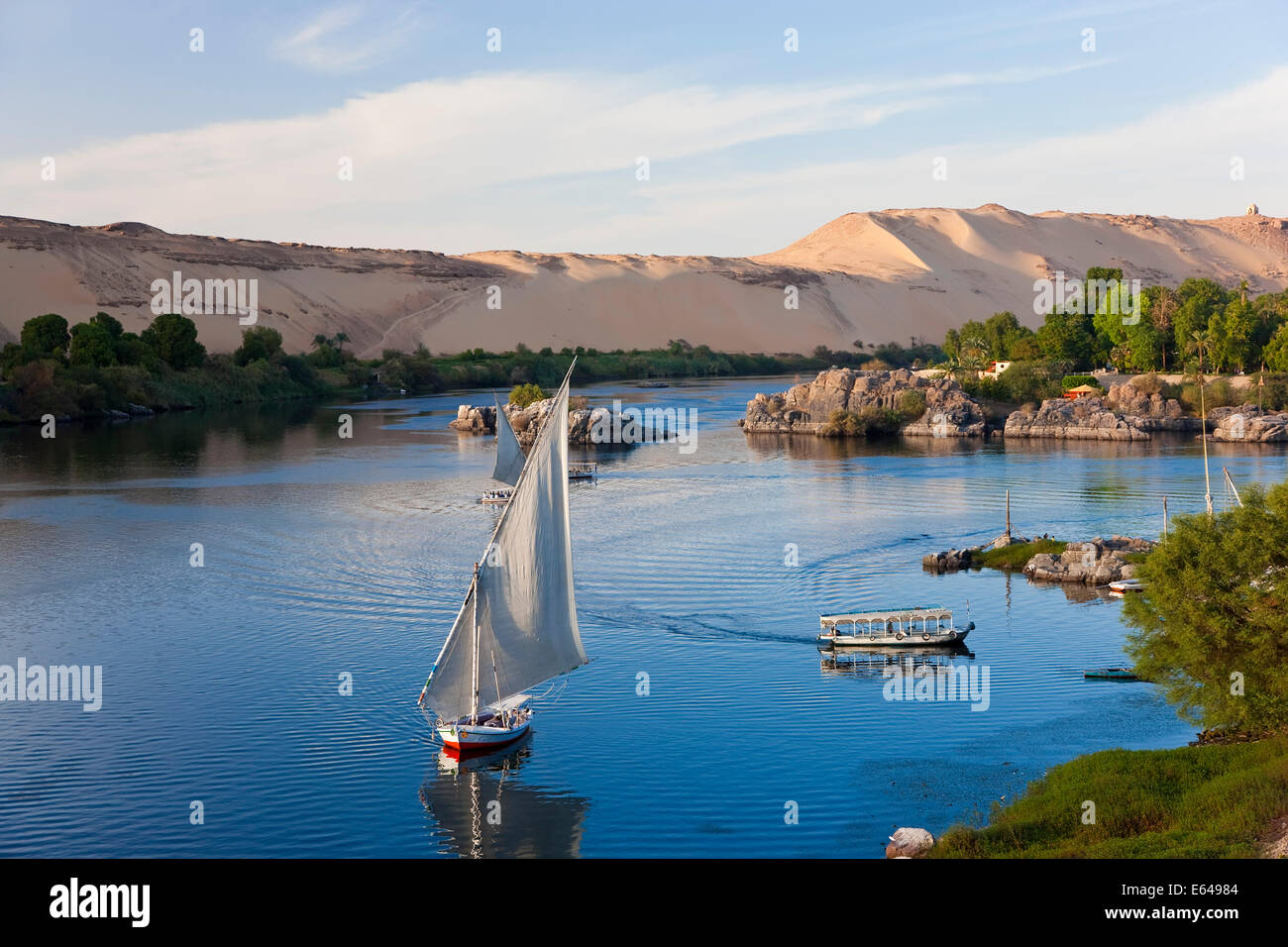 Feluke Segelboote auf Nil, Assuan, Ägypten Stockfoto