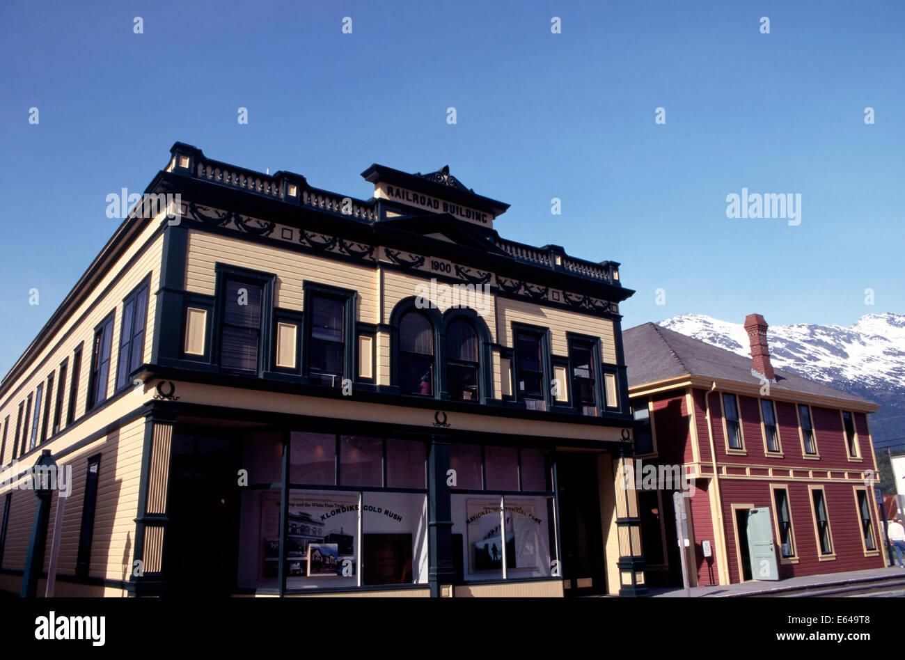 Skagway, Alaska Railroad Gebäude, Klondike Goldrush National Historical Park, Stockfoto