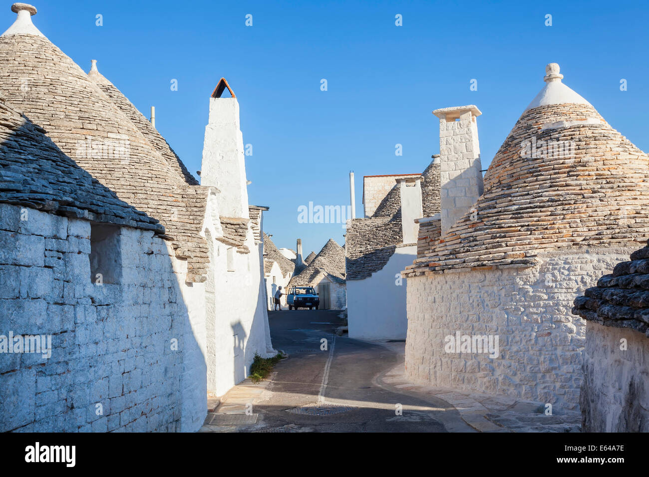 Trulli Häuser; Alberobello; Apulien; Puglia; Italien Stockfoto