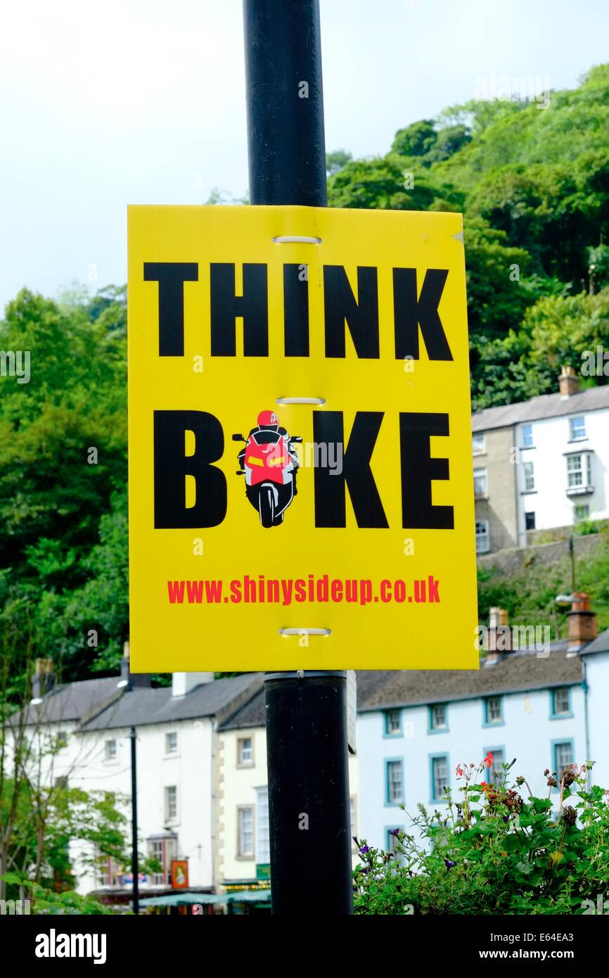 Denken Sie, dass Fahrrad Schild in Matlock Bath Derbyshire England Großbritannien Stockfoto