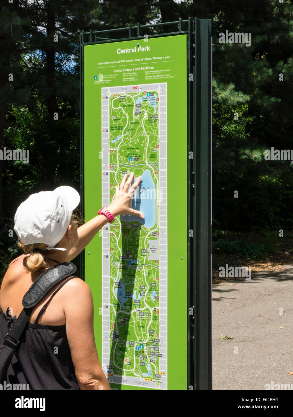 Touristische Karte, Central Park, New York City zu lesen Stockfoto