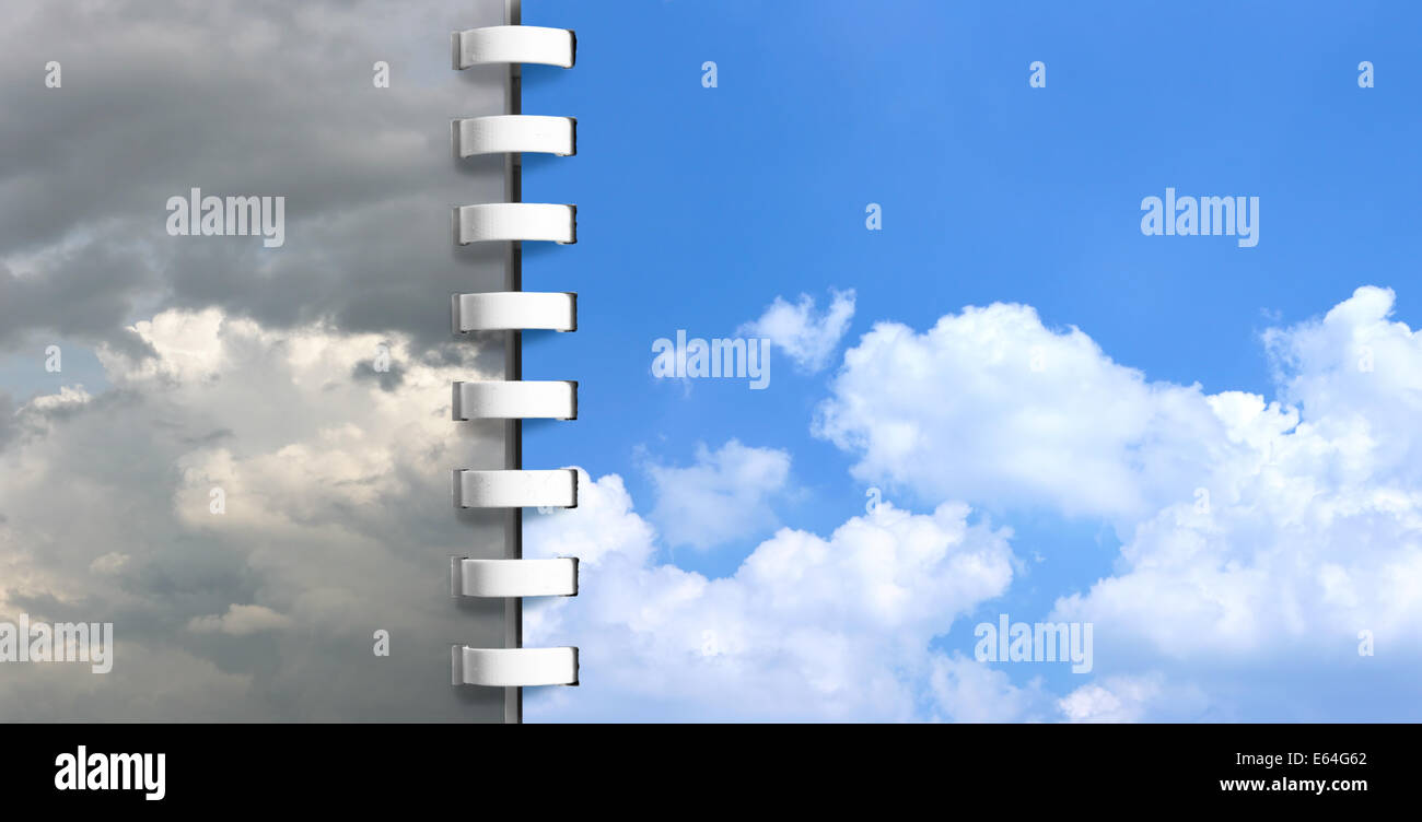 Notebook mit Himmel Seiten - heute und morgen Stockfoto